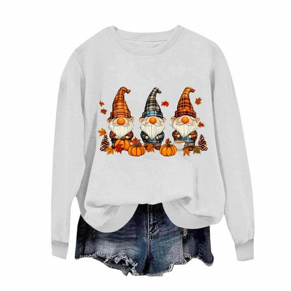 Odbmxy Long Sleeve Womens Sweatshirts Fall Winter Thanksgiving Womens Shirt Regular Graphic Workout Sweatshirts,White XL