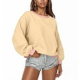 thumbnail image 1 of Odbmxy Long Sleeve Womens Sweatshirts No Hood Beige Tops Women Oversized Basic Solid Color Lightweight Sweatshirts,S, 1 of 5