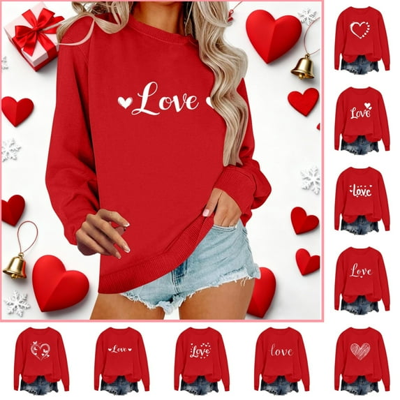 Odbmxy Long Sleeve Womens Sweatshirts Valentines Day Shirts Womens Graphic Casual Loose Holiday Sweatshirts