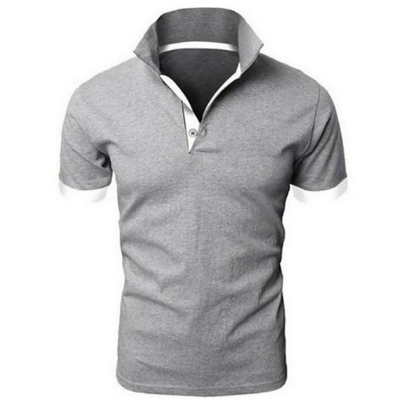 Odbmxy Men Polo Short Sleeve Turn Down Collar Clothes for Men Button Solid Modern Fit Dressy Shirts,Gray S