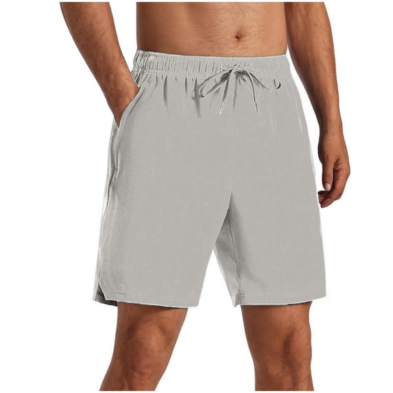 Odbmxy Men Shorts Gym Summer Big Mens Shorts Leisure Drawstring Solid Color Loose Elastic Waist Shorts,Gray XXL