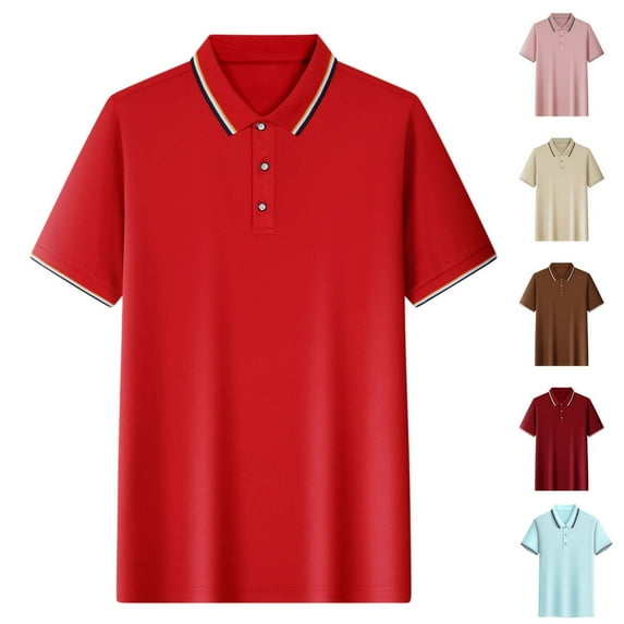Odbmxy Men's Short Sleeve Polo Collared Mens Clothes Shirts Solid Color Comfortable Leisure Loose Daily Shirts,Red 4XL