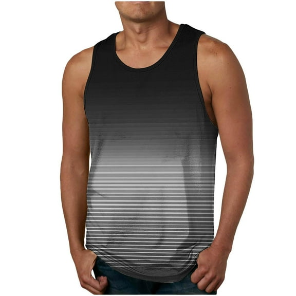 Odbmxy Men's Tank Tops Sleeveless Cotton Mens Plus Size Shirts Leisure Striped Regular Athletic Holiday Shirts,Gray XL