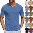 thumbnail image 1 of Odbmxy Mens Shirts Cotton Short Sleeve Mens Clothes Holiday Leisure V-Neck Solid Color Basic Bottoming Relaxed Fit Shirts,Blue XXL, 1 of 7