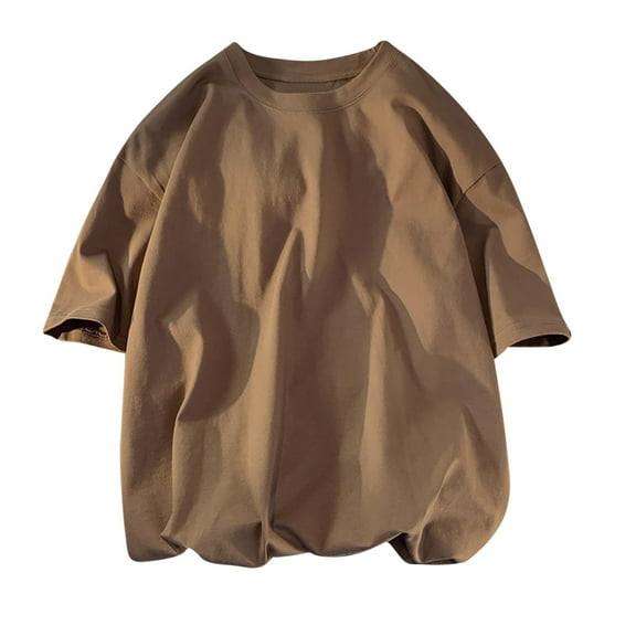 Odbmxy Mens Shirts Short Sleeve T Shirts Cotton Big and Tall Mens Clothes Comfy Breathable Loose Casual Solid Shirts,Brown 5XL