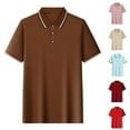thumbnail image 1 of Odbmxy Mens Short Sleeve Polo Shirt Collared Clothing for Men Daily Solid Color Leisure Loose Comfortable Shirts,Brown XXL, 1 of 9