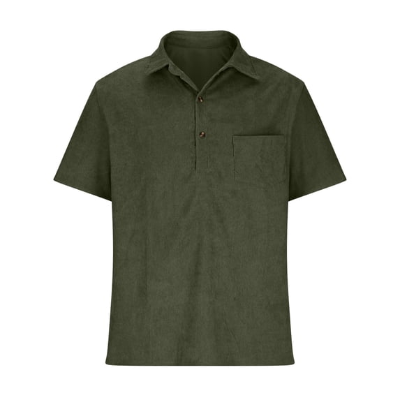 Odbmxy Mens Short Sleeve Polo Shirt Cotton Collared Mens Shirts Pocket Button up Regular Leisure Plain Shirts,Green XXL