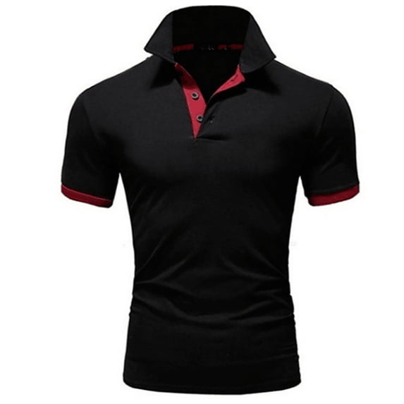 Odbmxy Mens Short Sleeve Polos Turn Down Collar Clothes for Men Button Solid Dressy Modern Fit Shirts,Black M