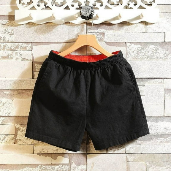 Odbmxy Mens Shorts Cotton Mens Plus Size Shorts Casual Solid Color Pockets Classic Fit Beach Elastic Waist Shorts,Black M