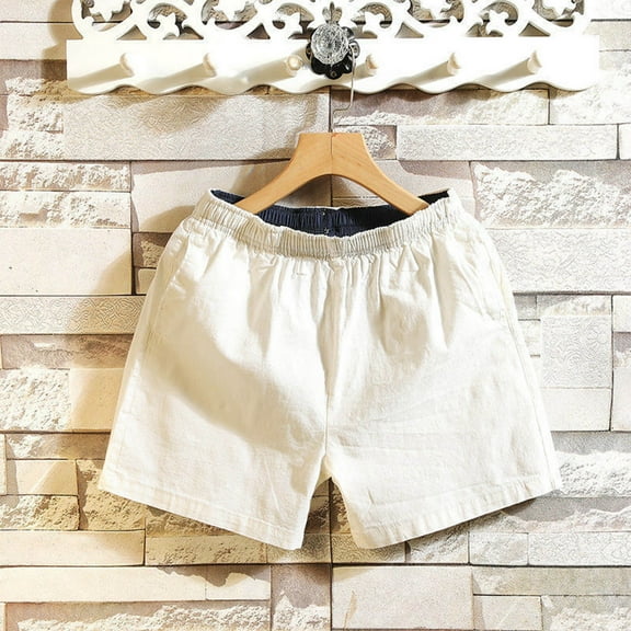 Odbmxy Mens Shorts Cotton Shorts for Men Plus Size Solid Color Elastic Waist Beach Pockets Classic Fit Casual Shorts,White M