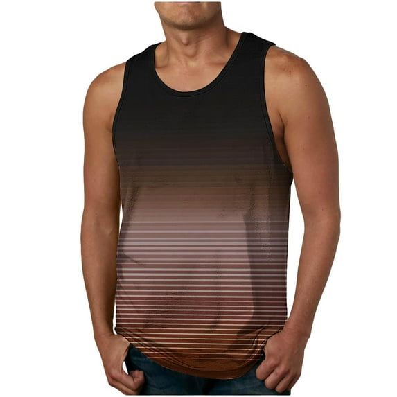 Odbmxy Mens Tank Tops Sleeveless Cotton Shirts for Men Plus Size Athletic Regular Leisure Striped Holiday Shirts,Brown L