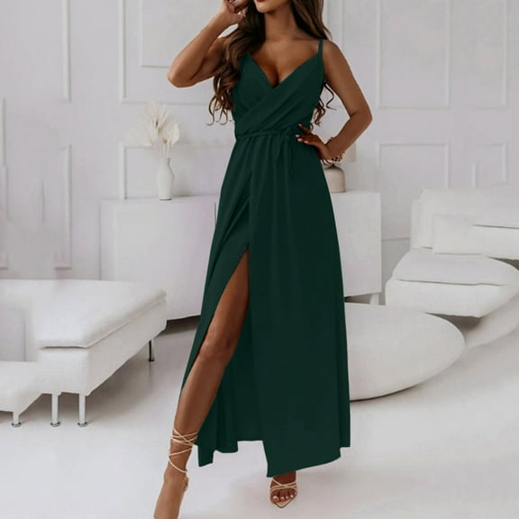 Odbmxy Midi Dresses for Women Plus Size V-Neck Tunic Woman Dresses Plus Size Camisole Holiday Flowy Solid Color Dresses,Green S