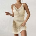 thumbnail image 1 of Odbmxy Mini Dresses for Women Plus Size Tunic V-Neck Women's Dresses Solid Color Beach Knit Hollowed Out Dresses,Beige XL, 1 of 6