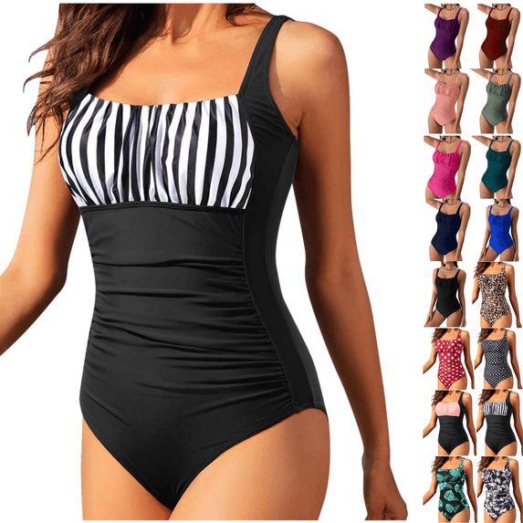 Odbmxy One Piece Womens Bathing Suit Tummy Control Swimming Suits for Women Black Striped Beachwear Bikinis