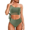 thumbnail image 1 of Odbmxy One Shoulder Womens 2 Piece Swimsuits Women Bathing Suit Vacation Bikini Plain Bralette Swimwear,Green M, 1 of 3