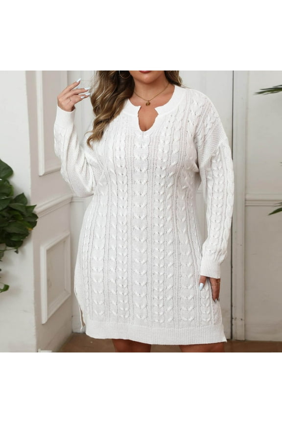 Oversized Mini Dresses for Women Knit Sweater Long Sleeve Woman Dresses Stretch Solid Going Out Dresses,White XL