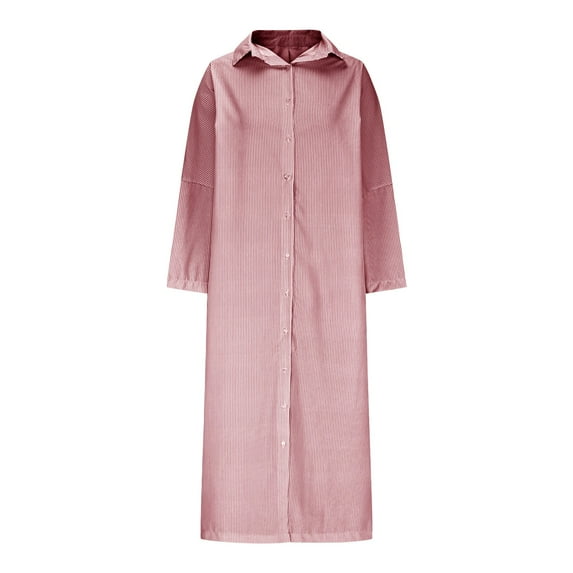 Odbmxy Oversized Women Midi Dresses Shirt Dress Long Sleeve Women Dresses Lapel Button Striped Camping Dresses,Red 3XL