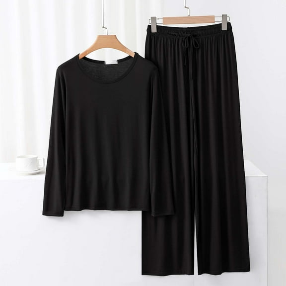 Odbmxy Pajamas Sets for Women Cotton Plus Size Pajamas for Women Loose Plain Comfy Black Soft Lounge Sets 2 PC