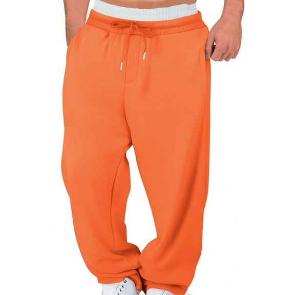 Odbmxy Plus Size Womens Pants Wide-Leg Full Length Elastic Waist Trousers Women Plain Loose Workout Sports Orange Pants,M