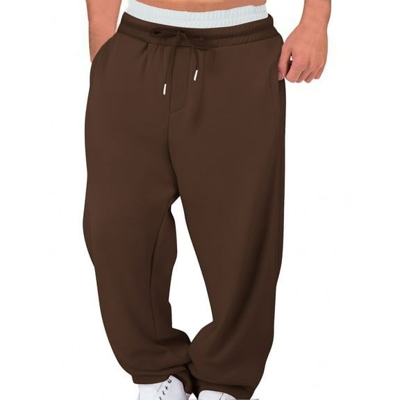 Odbmxy Pants Plus Women Full Length Elastic Waist Wide-Leg Trousers Women Plain Loose Workout Brown Sports Pants,3XL