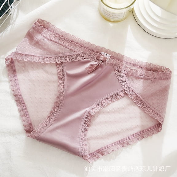 Odbmxy Panties for Women Plus Size Hipster Lace Women Brief Panties Ice Silk Breathable Pink Single Color Panties