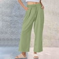 thumbnail image 1 of Odbmxy Pants Plus Women Long Wide-Leg Cotton Linen Trousers for Women Loose Vacation Elastic Waist Green with Pockets Pants,L, 1 of 7