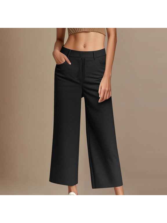 Pants for Women Plus Size Ankle Straight-Leg Womens Trousers with Pockets Loose Black Business Plain Dressy Pants,XXL