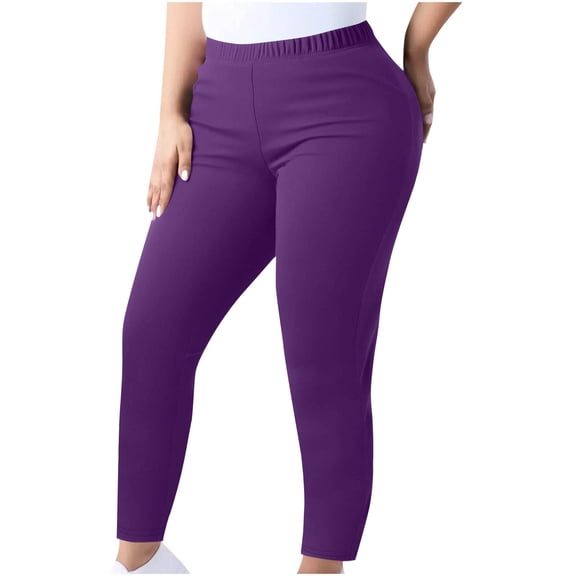Odbmxy Plus Size Leggings for Women High Rise Sports Womens Yoga Tight Jegging Long Plain Purple Elastic Waist Pants,3XL