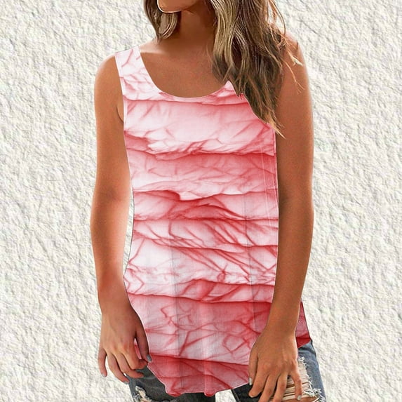 Odbmxy Plus Size Tank Tops for Women Sleeveless Summer Ladies Tops Leisure Relaxed Fit Soft Daytime Graphic Tops,Red S
