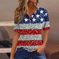 thumbnail image 1 of Odbmxy Plus Size Tshirts Women V-Neck Elbow-Length Independence Day Ladies Tops Vacation Summer Loose Striped Casual Button Tops, 1 of 5