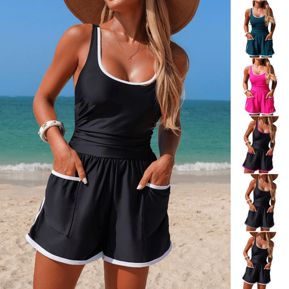 Odbmxy Plus Size Womens Bathing Suits One Piece Summer White Womens Swimming Suits Running Workout Jumpsuit Bikinis
