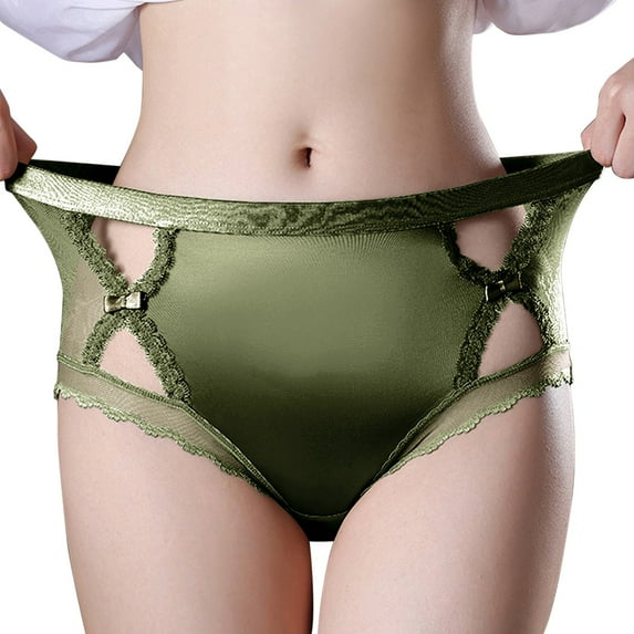 Odbmxy Plus Size Womens Panties Seamless Lace Womens Plus Underwear Satin Briefs Solid Color Green Panties