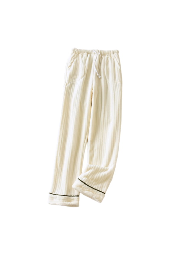 Plus Womens Pants Long Straight-Leg Trousers Pants Woman Warm Fleece Loose Solid Color Thick Beige Pants,L