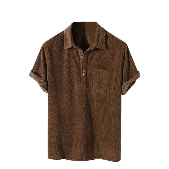 Odbmxy Polo Style Shirts for Men Collared Cotton Short Sleeve Mens Shirts Leisure Regular Pocket Plain Button up Shirts,Brown M