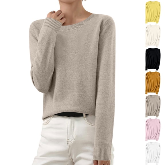 Odbmxy Pullover Sweater Women Long Sleeve Cotton Fall Sweaters for Women 2024 Layering Knitted Single Yellow Slim Sweaters