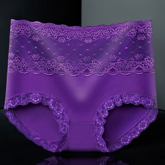 Odbmxy Seamless Plus Size Womens Panties Lace Cotton Womens Plus Underwear High Waist Briefs Solid Color Blue Panties