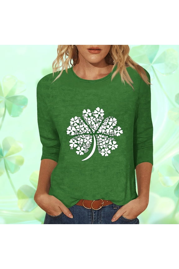 Shamrock T Shirts Women St. Paddy's Day 3/4 Sleeve Tops for Women Holiday Patriotic Green Casual Loose Shirts