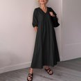 thumbnail image 1 of Odbmxy Shirt Dress Women's Midi Length Dresses Cotton Linen 3/4 Sleeve Oversized Dresses for Women Tunic Pockets Dresses,Black XXL, 1 of 9