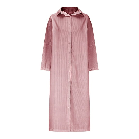 Odbmxy Shirt Dress Women's Midi Length Dresses Oversized Long Sleeve Women's Dresses Lapel Camping Button Striped Dresses,Red 4XL