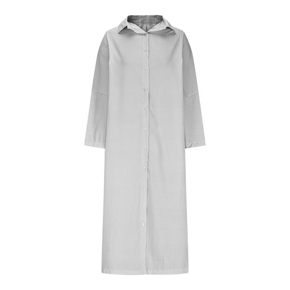Odbmxy Shirt Dress Womens Midi Dress Long Sleeve Oversized Women's Dresses Lapel Camping Button Striped Dresses,Gray 3XL