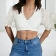 thumbnail image 1 of Odbmxy Shirts for Women Short Sleeve Summer V-Neck Womens Blouses Lace Slim Workout Plain White Casual Cropped Tops, 1 of 6