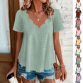 thumbnail image 1 of Odbmxy Short Sleeve Plus Size Shirts for Women V-Neck Summer Women Blouses Holiday Solid Color Leisure Ruffles Green Fancy Tops, 1 of 10