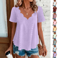 thumbnail image 1 of Odbmxy Short Sleeve Shirts for Women 2026 Summer V-Neck Blouses for Women Plus Size Ruffles Solid Color Holiday Fancy Purple Tops, 1 of 10