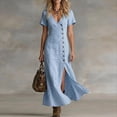 thumbnail image 1 of Odbmxy Short Sleeve Women Maxi Dresses Summer Sheath Shirt Dress Holiday Ruffle Tunic Slim Dresses for Women V-Neck, 1 of 5