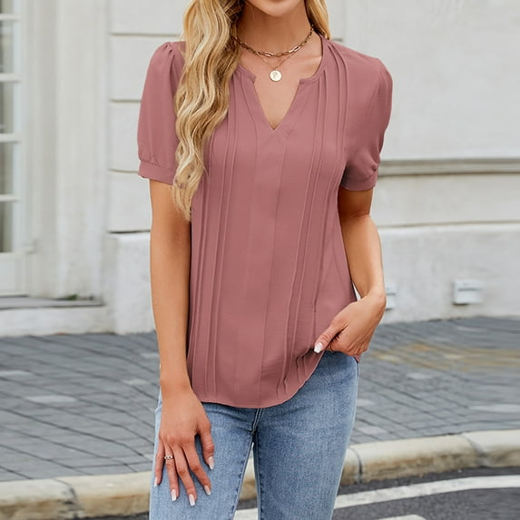 Odbmxy Short Sleeve Women T Shirts Summer Women's Plus Size Tops Dressy Relaxed Fit Casual Solid Color Holiday Soft Tops,Pink XXL