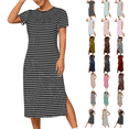 thumbnail image 1 of Odbmxy Short Sleeve Women's Midi Dresses T-Shirt Women Dresses Plus Striped Relaxed Fit Daytime Pockets Casual Dresses,Black 3XL, 1 of 7