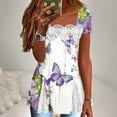 thumbnail image 1 of Odbmxy Short Sleeve Womens Blouse Summer Womens Tops Plus Size Beach Regular Leisure Butterfly Print Tunic Lace Tops,Purple XXL, 1 of 7