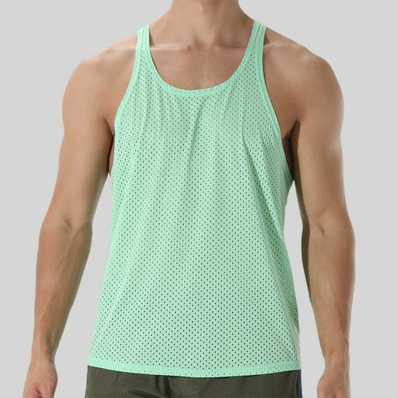 Odbmxy Sleeveless Mens Tank Tops Racerback Clothing for Men Solid Color Casual Relaxed Fit Mesh Athletic Shirts,Green XXL