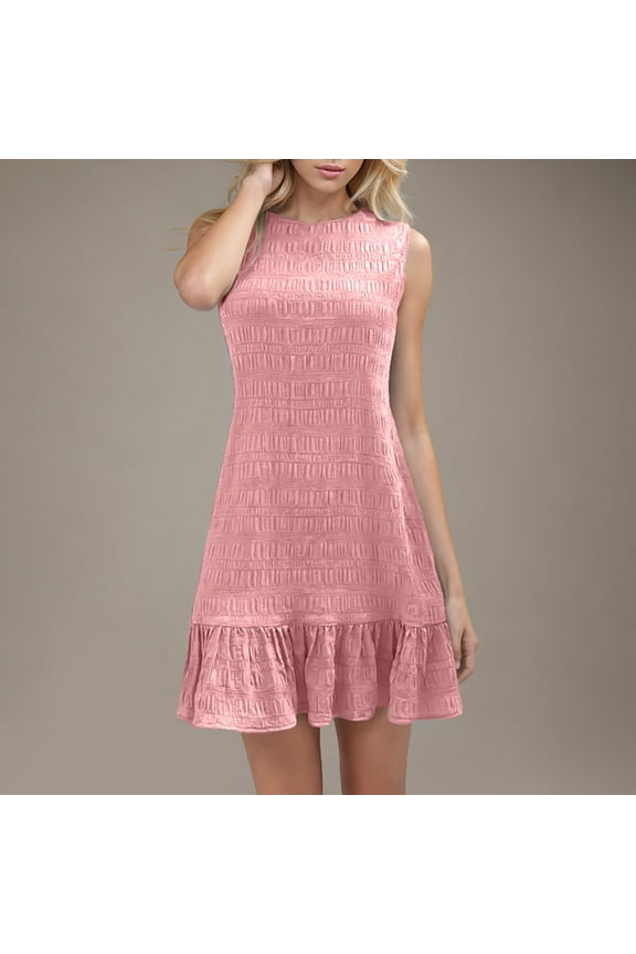 Sleeveless Sun Dresses Women Tank Womens Mini Dress Summer Basic Pink Peplum Vacation Plain Loose Dress