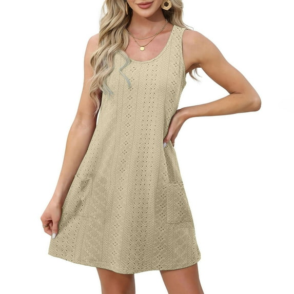 Odbmxy Sleeveless Sundresses for Women 2025 Dresses for Women 2025 Holiday Pocket Cute Solid Color Relaxed Fit Dresses,Yellow XL